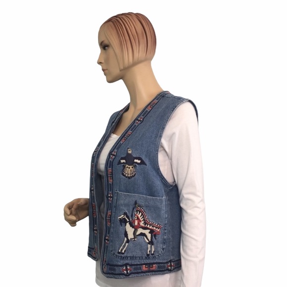 Cambridge Dry Goods Country Store Jackets & Blazers - Native American Indian Embroidered Denim Vest